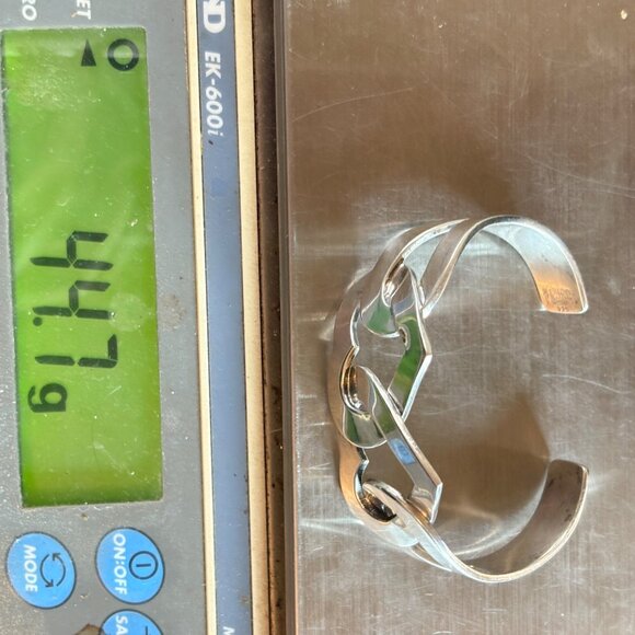 VTG Solid Sterling Silver 925 Heart Link Open Cuff Bracelet Size 7.5" Fit - Picture 14 of 14